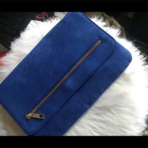 Blue suede clutch